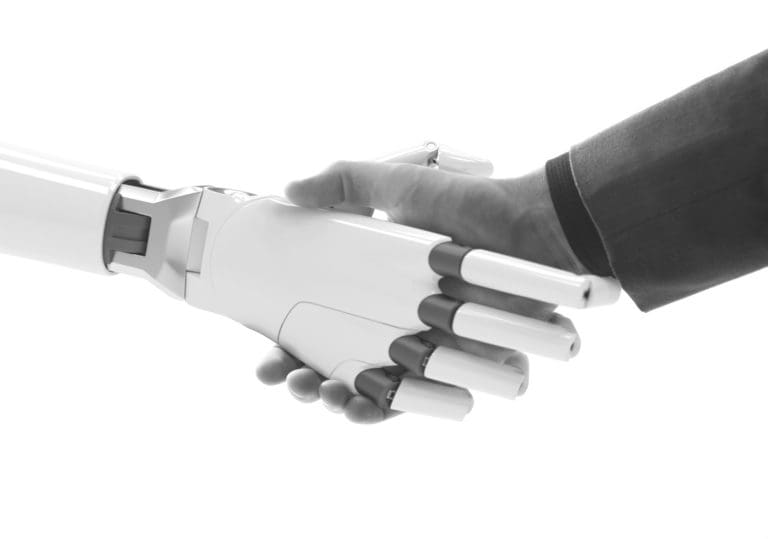abstract image of a human arm shaking android's hand