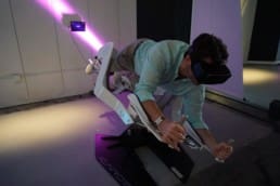 Austin Orlando tries out Icaros, the virtual reality flight simulator that doubles as an abdominal workout machine.